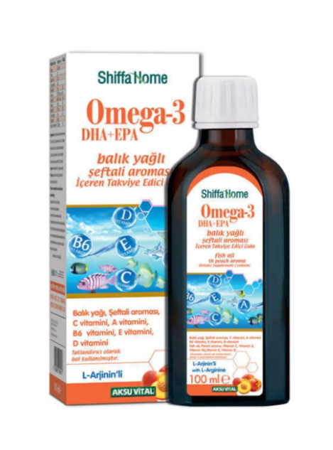 ShiffaHome Omega-3 DHA + EPA Fish Oil Liquid 100 ml (Peach Flavor)