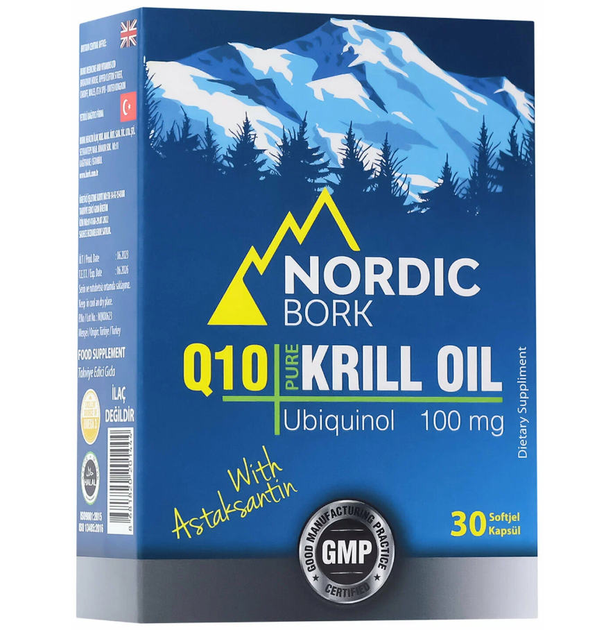 Nordic Bork Q10 Pure Krill Oil Ubiquinol 100 mg с астаксантином, 30 капсул