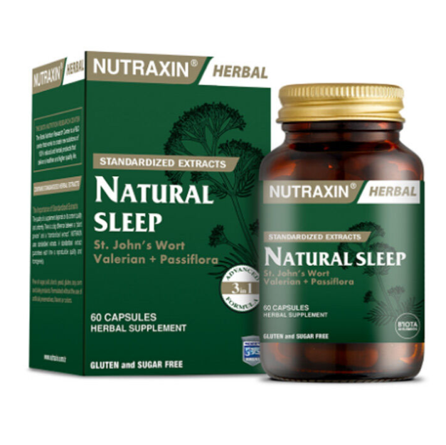 Nutraxin Herbal Natural Sleep, растительный комплекс для сна с зверобоем, валерианой и пассифлорой, 60 капсул