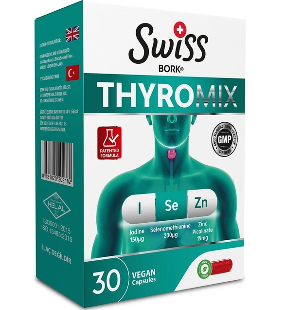 Swiss Bork Thyromix для поддержки щитовидной железы (йод, селен, цинк), 30 капсул
