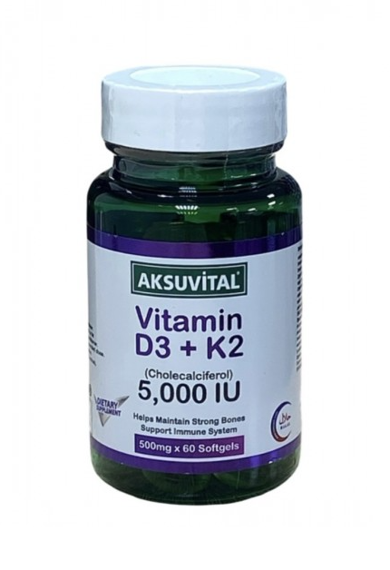 Aksu Vital Vitamin D3 + K2 (Cholecalciferol), 5 000 IU, капсулы, 60 шт