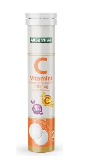 Aksu Vital Vitamin C 1000 mg + Zinc (Çinko), шипучие таблетки, 20 шт
